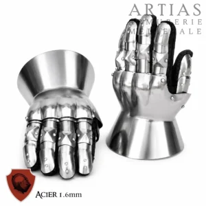 Paire de gantelets Hourglass en acier 1,6 mm inspirée des XIVᵉ et XVᵉ siècles. Idéal reconstitution historique, GN et armure médiévale.